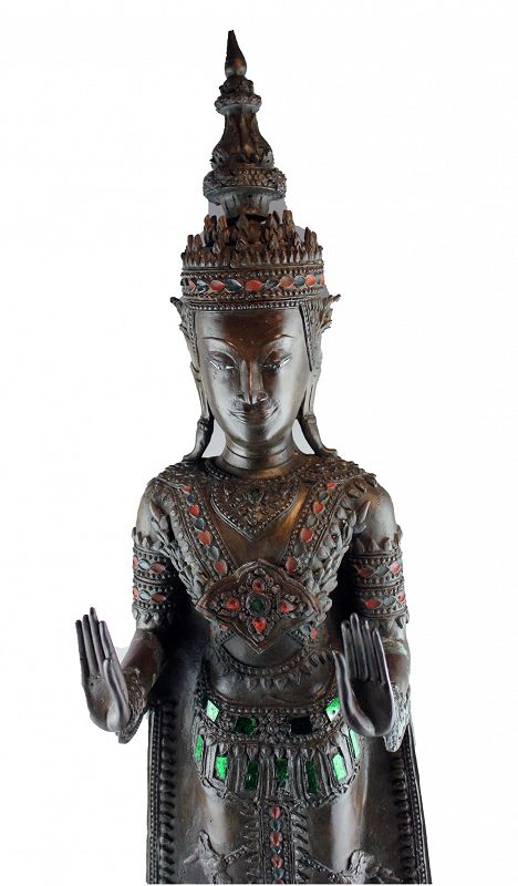 Large Thai bronze & silver sculpture of Buddha, Ayutthaya, 18th. cent.