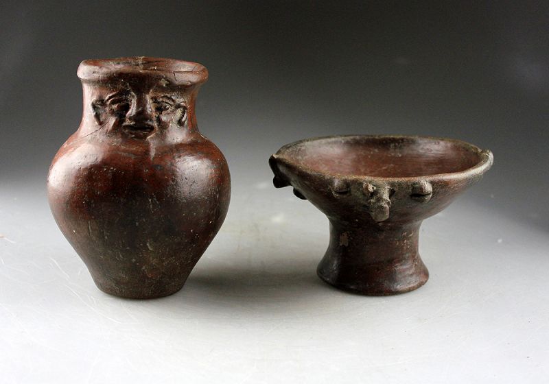 Attractive lot of two Quimbaya Anthropomorphic pottery vessels!