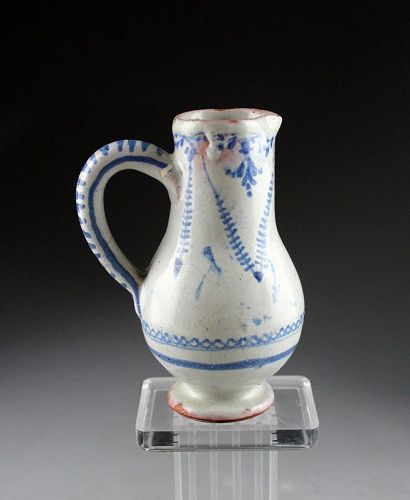 Rare Dutch antique Faiance or majorlica blue & white jug, 17th. cent.