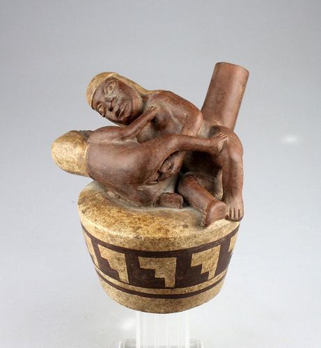 Super erotic pottery stirrup vessel, Pre-Columbian Moche Culture
