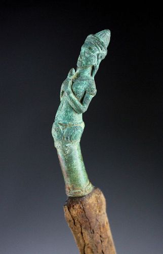 Extremely rare Khmer rituals bronze figural dagger w godess Uma!