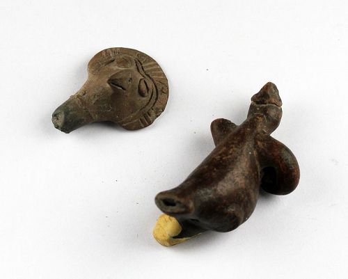 Rare figural ceramic flute and Birds head stopper, Pre-Columbian!