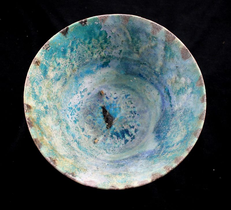 Superb Islamic pottery jar Torquise glaze w full iridescence - a gem!