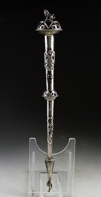 Exceptional large Russian judean silver torah pointer, dated 1878!