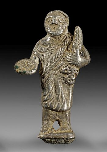 Roman silver votive figure of bearded god with Patera, 2nd - 3rd cent.