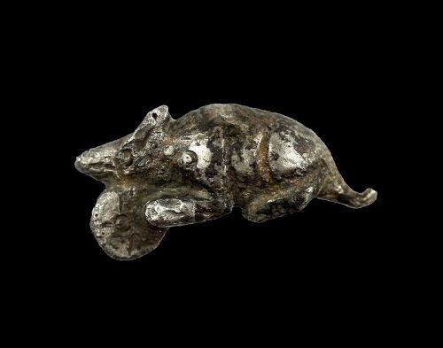Lovely Roman silver figurine of a mouse on wheel, 1st.-3rd. century AD