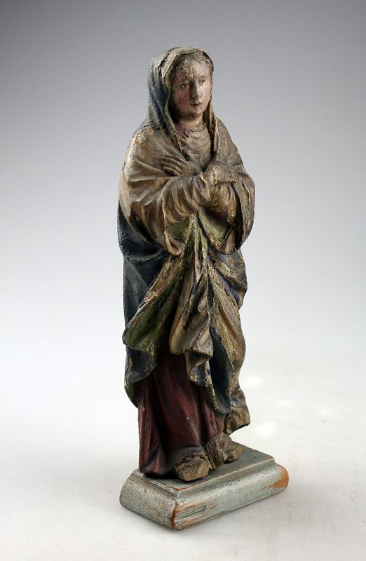 Attractive German school 15th-16th. century wooden figure of Madonna