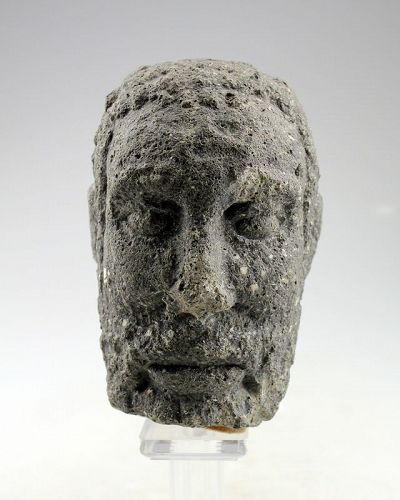 Attractive & rare celtic Iberian Vulcanic stone head of bearded man