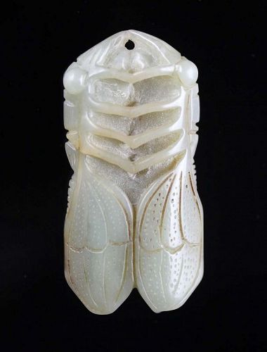 Superb Chinese Celadon jade Nephrite pendant of a Double Cicada!