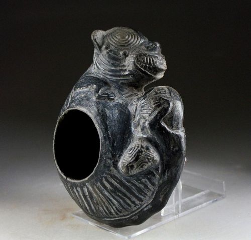 Published pre-columbian blackware vessel, Moche Culture, c. 700 AD