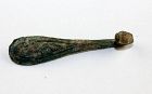 Nice authentic Chinese Han period bronze belthook w azurite patina