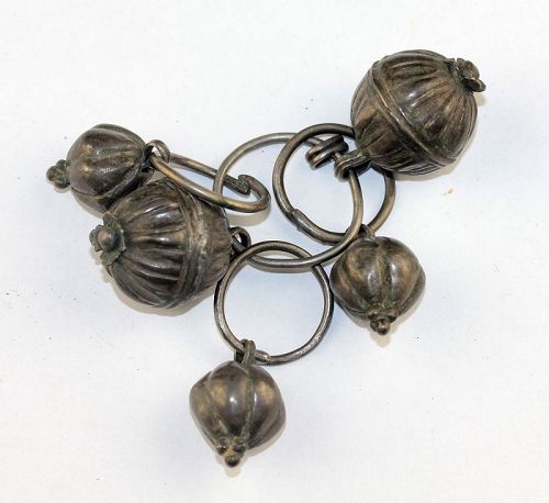 Set of 5 large Byzantine silver bell hangers, c. 7th.-10th. century AD