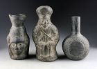 Lot of three Early-late Chimú Anthropomorphic blackware vessels!