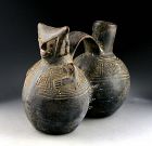 Large and impressive Chimú pottery double vessel, 1000 to 1400 AD.