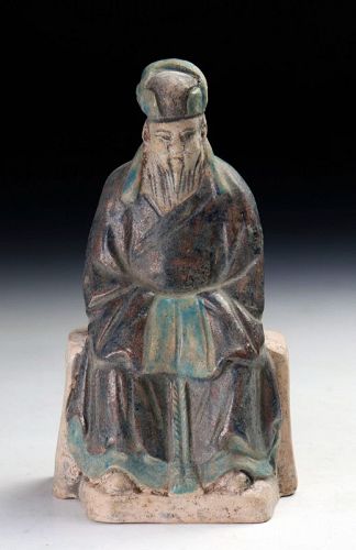 A Ming Dynasty Pottery Figure of a Seated Official, 1368-1644!