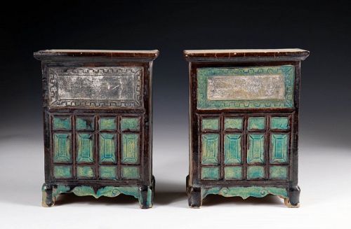 Exquisite pair of Pottery Tomb model Cabinets, Ming Dynasty w. TL!