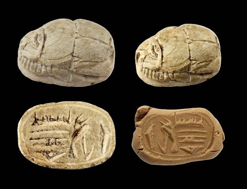 Choice naturalistic Egypt scarab seal w hieroglyphs, New kingdom