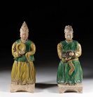 A Pair of Larger Ming Dynasty Pottery figures of Attendants!