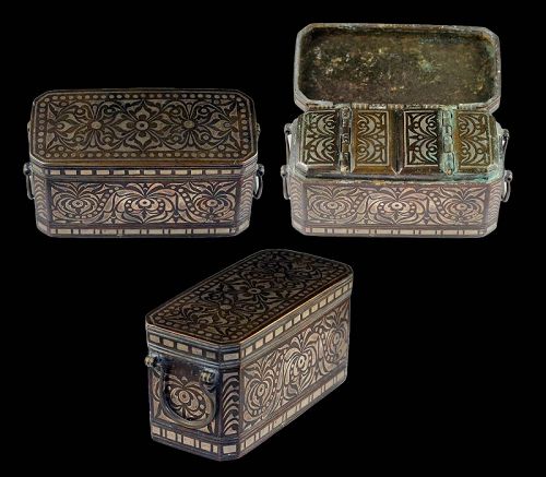 Set of three Islamic Mindanao Brass Silver Betel Boxes, Philippines!