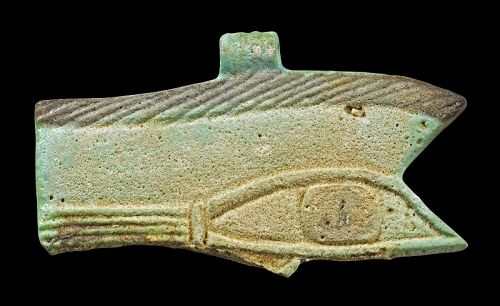 Huge Udjat eye faiance amulet, Egyptian Late period, 7,2 cm. wide!