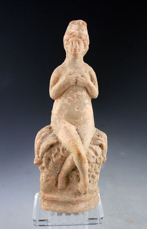 Exceptional large Roman terracotta figure of Aphrodite seated on rock!