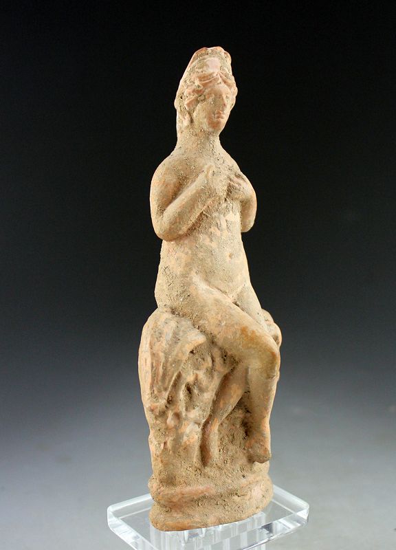 Exceptional large Roman terracotta figure of Aphrodite seated on rock!