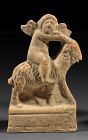 Intact and attractive Roman terracotta figurine of Eros on Goat!