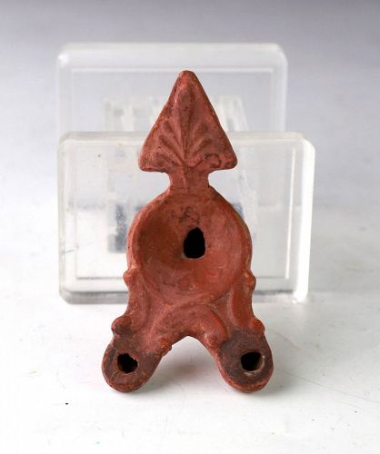 A nice Double Spouted Roman Pottery Oil Lamp, 1st-3rd cent AD.