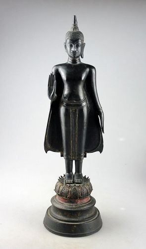 Superb Thai bronze Buddha with old bronze base, 16th. century AD