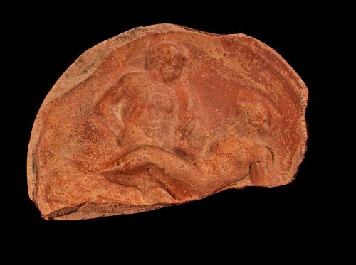 Impressive roman terracotta fragment with erotic scene, 1st.-2nd. AD