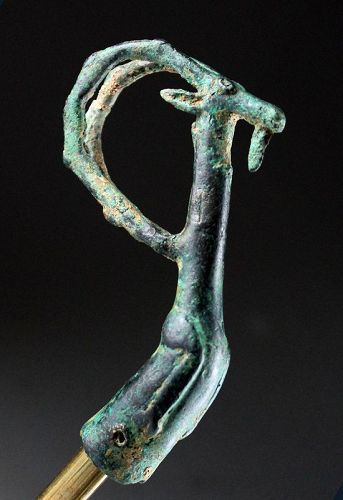 Rare & high quality Luristan bronze whetstone handle, 9th-7th cent.BC