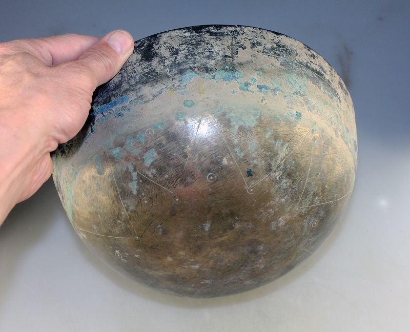 Huge Early Islamic high tin bronze bowl, Gaznavids 963-1187 AD