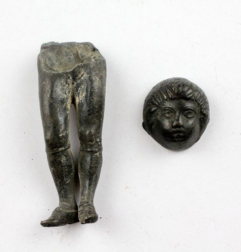 Lot of two nicer silver & Roman bronze figural items, incl. phalera