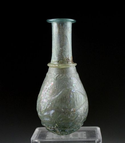 Rare & exceptional Roman glass flask decorated with sea animals!