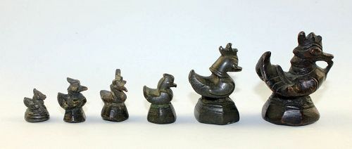 Group of 6 better Burmese bronze opium weights, incl. rarities!