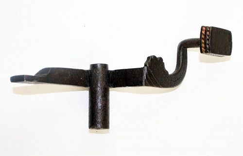 Large cobber inlaid Iron gate handle from Church, renaissance 16th. c