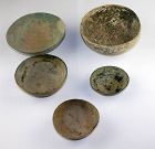 Collection of 5 intact ancient bronze bowls, 2000-4000 years old!