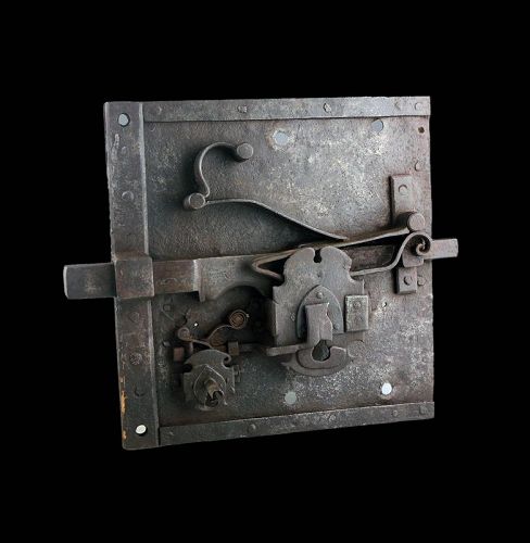 Huge Euiropean studded iron plate lock, c. 17th. century