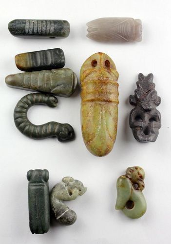 Nice group of Chinese archaic Nephrite jade carvings of insects!