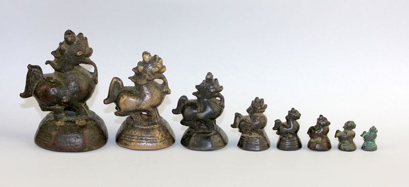 Matched set of 8 To / Chinte bronze opium weights, Burma c. 1750!