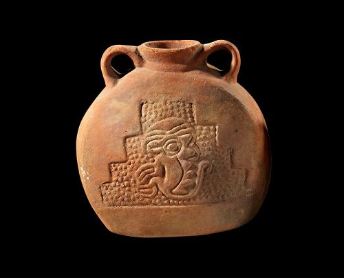 Fine Pre-columbian Chimü pottery pilgrim flask, 900-1300 AD