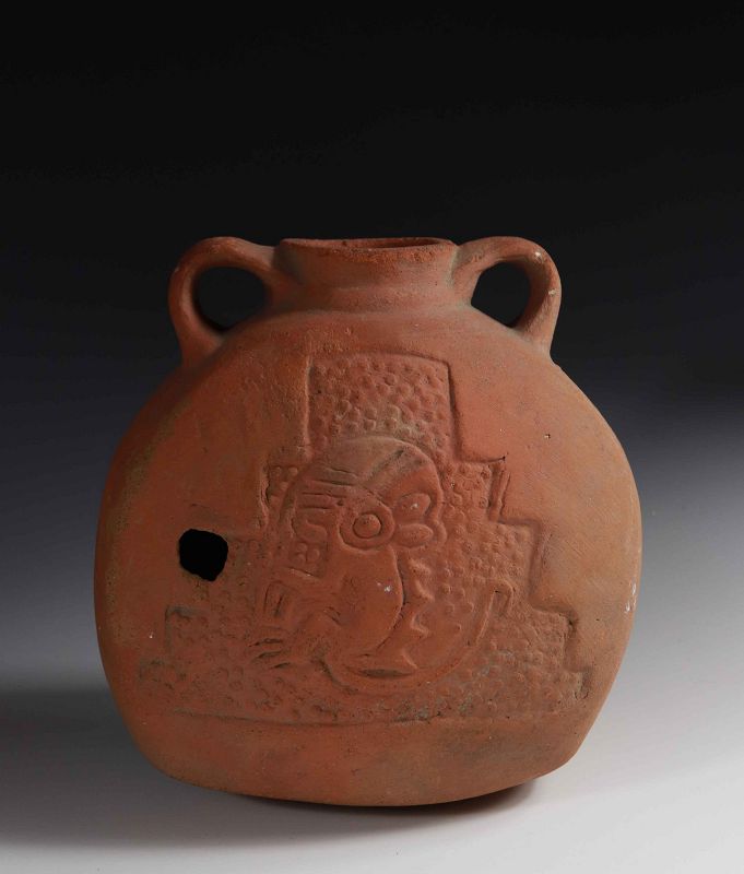Fine Pre-columbian Chimü pottery pilgrim flask, 900-1300 AD