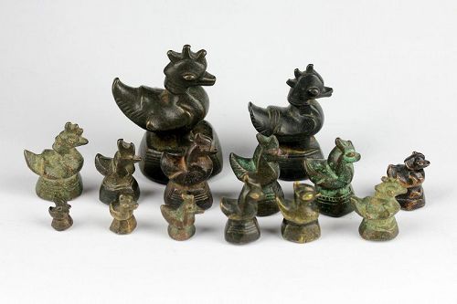 Lot of 14 choice burmese opium weights, Late Shan,1820-1860