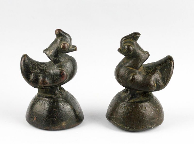 Pair of massive 20 tical bronze opium weights, Burma, Arakan 1790s