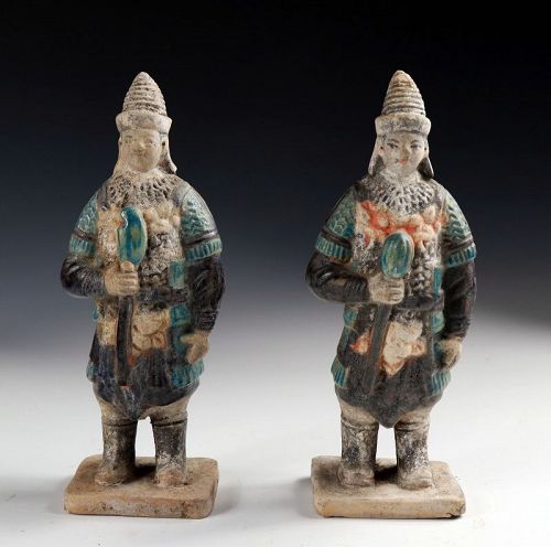 A Choice Pair of Ming Dynasty Pottery Soldiers, 1368-1644