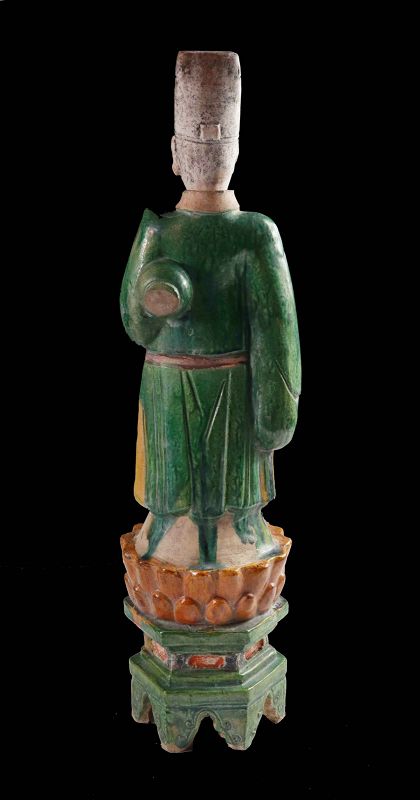 XL &amp; Decorative Male Ming Dynasty Pottery Attendant on Lotus Throne!
