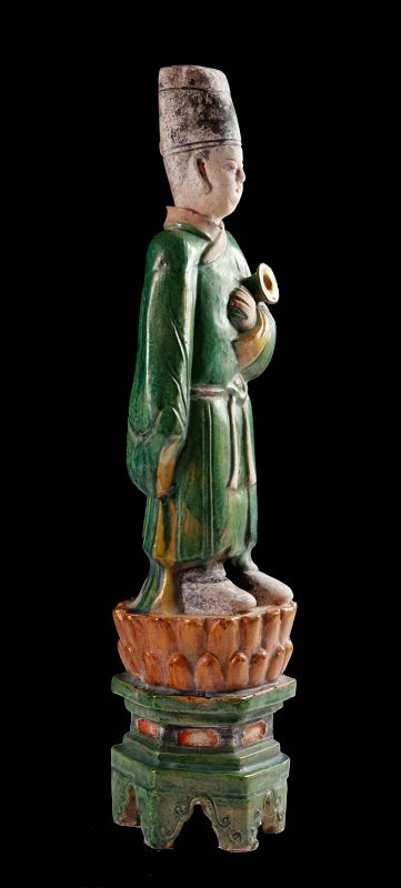 XL &amp; Decorative Male Ming Dynasty Pottery Attendant on Lotus Throne!