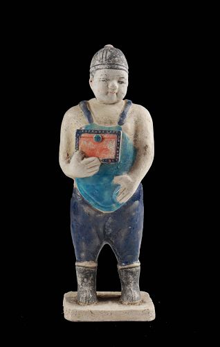 Large glazed Ming China pottery Fatman Attendant, 1368-1644