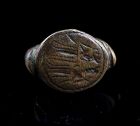 Attractive Byzantine bronze seal ring w. angels, c. 4th.-6th. cent. AD
