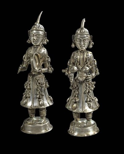 Beautiful set of two Nepalese export silver figures of Musicians!